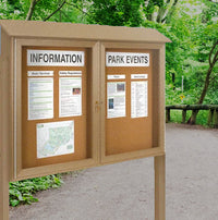 Outdoor Message Center Cork Bulletin Board 60" x 24" with Posts | Double Doors Information Boards