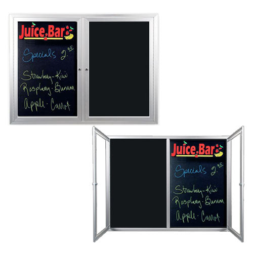 Outdoor Enclosed Dry Erase Marker Board with Radius Edge (2 and 3 Doors) - Black Porcelain Steel