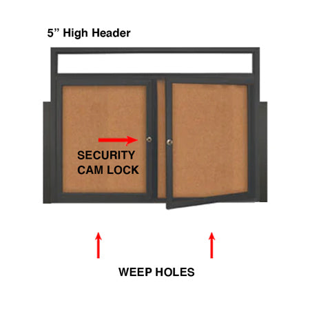 Outdoor Bulletin Board 2 Door Radius Edge w Lights + Header SHIPS FREE ...