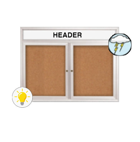Outdoor Bulletin Board 2 Door Radius Edge w Lights + Header SHIPS FREE ...