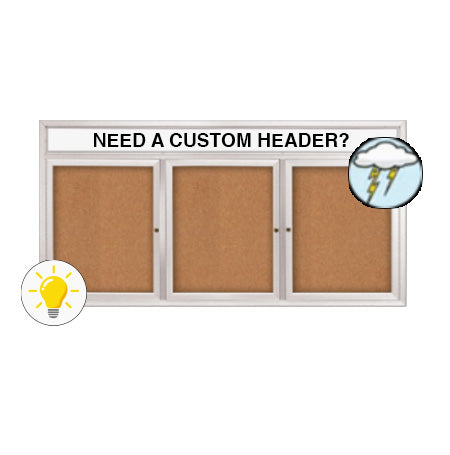 Outdoor Bulletin Board 3 Door Radius Edge w Lights + Header SHIPS FREE ...