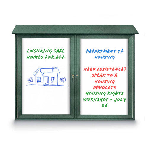 Eco-Design Outdoor Message Center with Magnetic Dry Erase White Board 45x36 Faux Wood Two Door Cabinet
