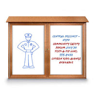 Eco-Design Outdoor Message Center with Magnetic Dry Erase White Board 52x40 Faux Wood Two Door Cabinet