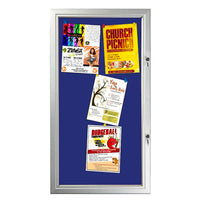 Enclosed Weatherproof Front Locking BLUE Felt Cork Board 19x38 Holds up to (6) 8.5x11 Notices in a Silver Finish