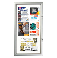 Enclosed Weatherproof Front Locking Magnetic White Board 19x38 Holds up to (6) 8.5x11 Notices in a Silver Finish