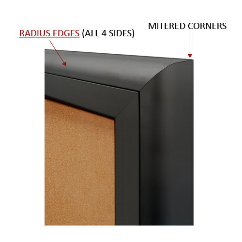 2-DOOR ILLUMINATED CORKBOARD 40" x 40" w/ HEADER RADIUS EDGES WITH MITERED CORNERS (SHOWN IN BLACK)