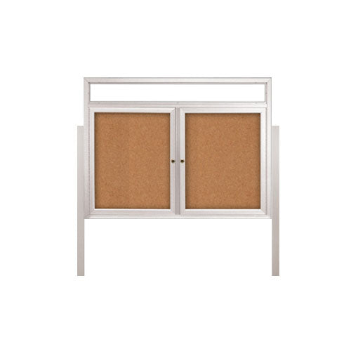 2-DOOR ILLUMINATED HEADER CORKBOARD 72" x 24" RADIUS EDGES WITH MITERED CORNERS (SHOWN IN SATIN SILVER)