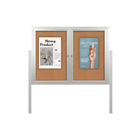 Freestanding 2 Door Outdoor Enclosed Bulletin Board 50x40 with Posts