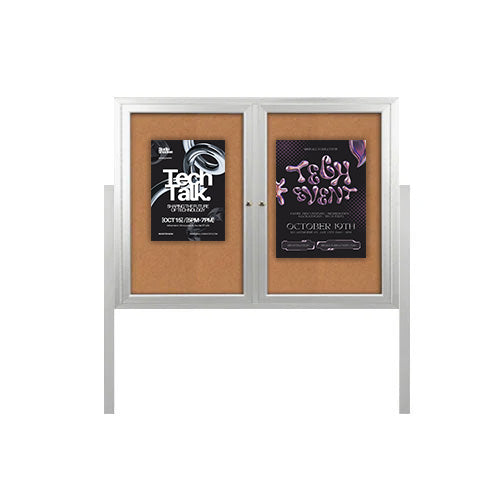 Freestanding 2 Door Outdoor Enclosed Bulletin Board 40x40 with Posts