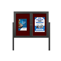 Freestanding 2 Door Outdoor Enclosed Bulletin Board 60x36 with Posts