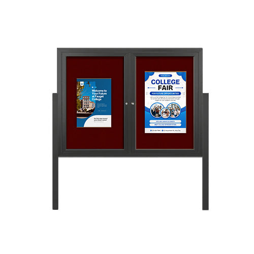 Freestanding 2 Door Outdoor Enclosed Bulletin Board 60x36 with Posts