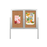 Freestanding 2 Door Outdoor Enclosed Bulletin Board 72x24 with Posts