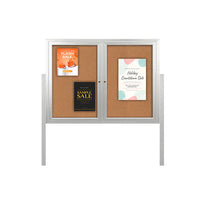 Freestanding 2 Door Outdoor Enclosed Bulletin Board 50x50 with Posts