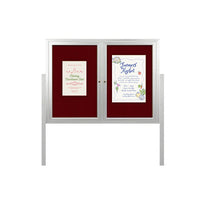 Freestanding 2 Door Outdoor Enclosed Bulletin Board 84x36 with Posts