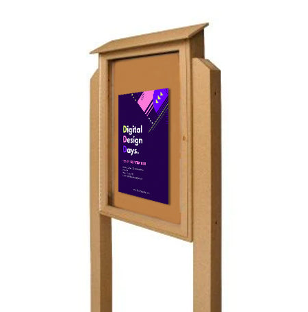36x36 Outdoor Message Center with Posts and Cork Board Wall Mounted - LEFT Hinged