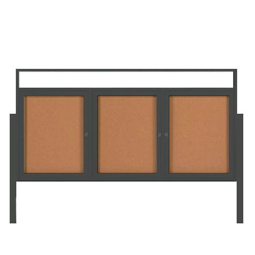 3-DOOR ILLUMINATED HEADER CORKBOARD 84" x 30" RADIUS EDGES WITH MITERED CORNERS (SHOWN IN BLACK)