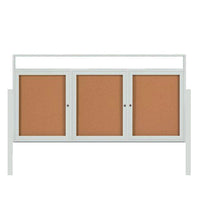 3-DOOR ILLUMINATED HEADER CORKBOARD 84" x 36" RADIUS EDGES WITH MITERED CORNERS (SHOWN IN SATIN SILVER)