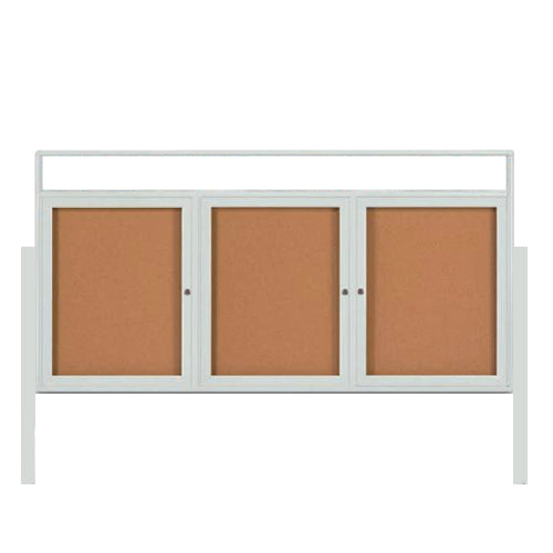 3-DOOR ILLUMINATED HEADER CORKBOARD 96" x 48" RADIUS EDGES WITH MITERED CORNERS (SHOWN IN SATIN SILVER)