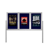 Freestanding 3 Door Outdoor Enclosed Bulletin Board 96x30 with Posts