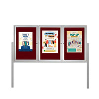 Freestanding 3 Door Outdoor Enclosed Bulletin Board 72x30 with Posts