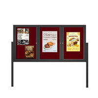 Freestanding 3 Door Outdoor Enclosed Bulletin Board 96x36 with Posts