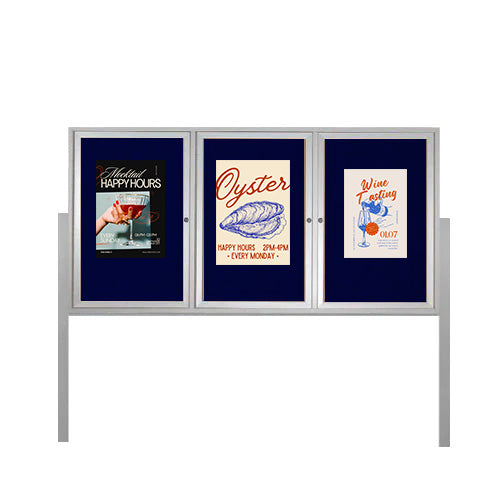 Freestanding 3 Door Outdoor Enclosed Bulletin Board 72x36 with Posts