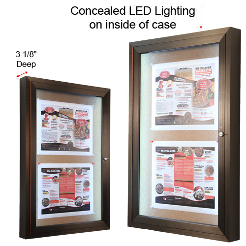 Enclosed Lighted LED Cork Bulletin Board 36x48 | Display Case with LED's