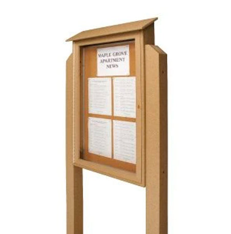 42x42 Outdoor Message Center with Posts and Cork Board Wall Mounted - LEFT Hinged
