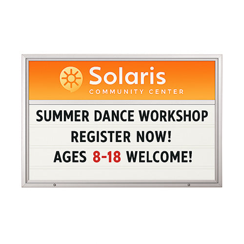 Value Line Outdoor 72x48 Marquee Reader Board with Your Personalized Message Header | Wall Mount Cabinet in 5 Metal Finishes