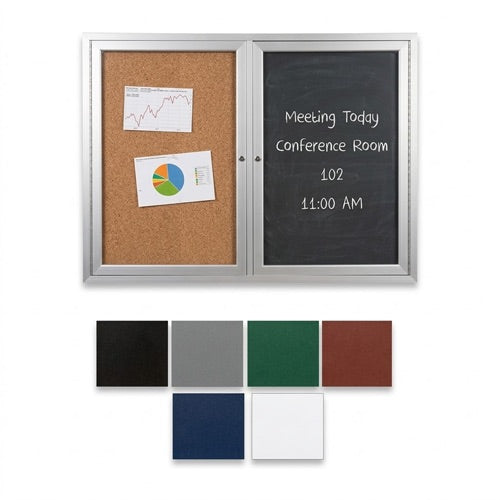 Enclosed 2-Door Outdoor Combo Board 40x50 | Cork Bulletin Board & Vinyl Letter Board