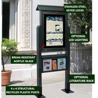 Outdoor Freestanding Mid-Range Portrait Message Boards with 20.5" x 28.5" Viewing Area. Eco-Friendly Recycled Plastic Lumber comes in 6 Finishes
