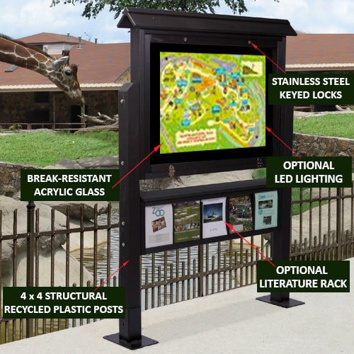 Outdoor Freestanding ULTRA-SIZE Landscape Message Boards with 42" x 28.25" Viewing Area. Eco-Friendly Recycled Plastic Lumber comes in 6 Finishes