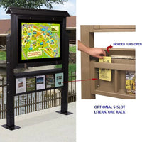 This optional literature holder is ideal when you have pamphlets, brochures, catalogs, maps, or advertisements. Includes (5) Slots with a viewing area of 8.75" Wide x 10" High