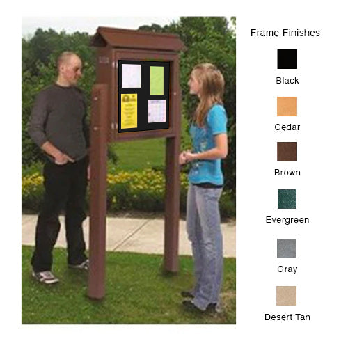 ECO-Design 28x20 Outdoor Freestanding Mid-Range Information Message Board, Double-Sided Cabinet in 6 Faux Wood Finishes
