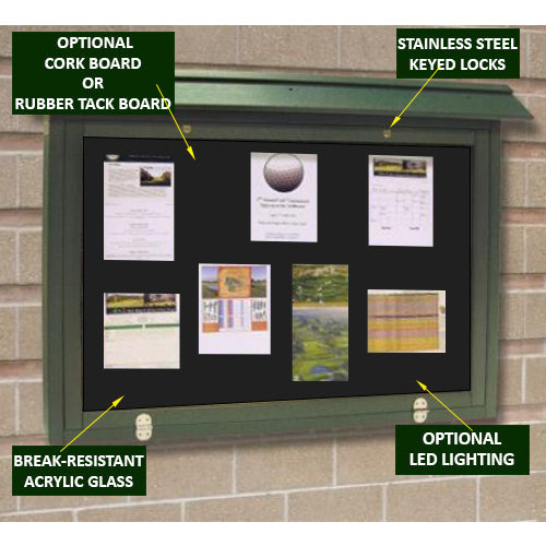 Outdoor Wall Mount ULTRA-SIZE Landscape Cork Bulletin Message Boards with 42" x 28.25" Viewing Area. Eco-Friendly Recycled Plastic Lumber comes in 6 Finishes