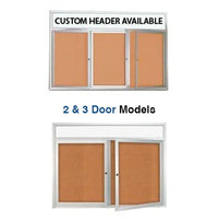 2-3 Door Enclosed Outdoor Bulletin Boards with Your Message Header and Radius Edge Cabinet Corners | All-Weather Aluminum Display Case 35+ Sizes