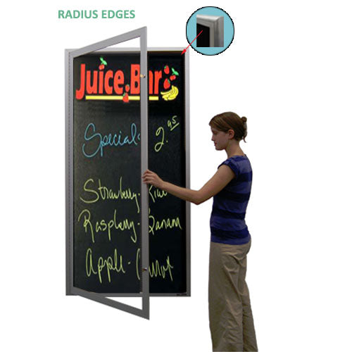 XL Outdoor Enclosed Dry Erase Markerboard with Radius Edge - Black Porcelain Steel