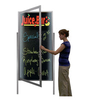 XL Outdoor Dry Erase Marker Board Swing Cases with Posts and LED Lights (Black Board)