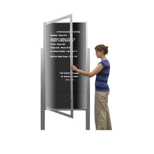 Extra Large Outdoor Enclosed Letter Boards with LED Lights and Posts (Single Door)