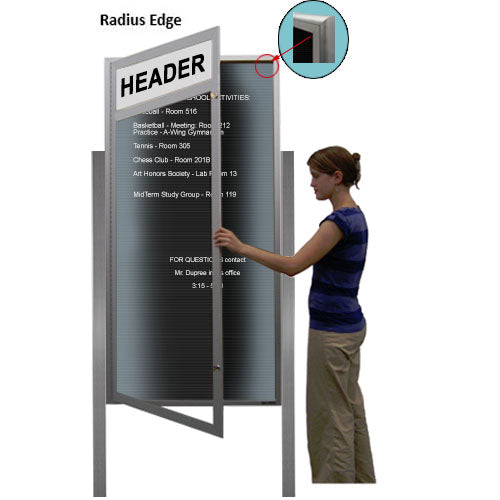 Extra Large Outdoor Enclosed Letter Boards with Posts, Header & LED Lights | Smooth Radius Edge Cabinet 15+ Sizes