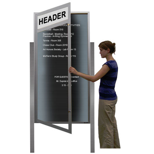Extra Large Outdoor Enclosed Letter Boards with Posts, Message Header and LED Lights | XL Door 15+ Sizes