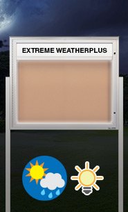 Extreme Weather Plus Freestanding Outdoor Enclosed Bulletin Boards with Header and LED Lights | Single Locking Door)
