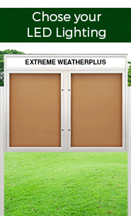 Free-Standing EXTREME WeatherPlus™ Enclosed Outdoor Bulletin Boards with Multiple Locking Doors and LED Lights