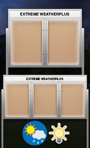 EXTREME WeatherPlus™ Enclosed Outdoor Bulletin Board Display Stands with Multiple Locking Doors and LED Lights