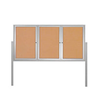 FREESTANDING 96 x 48 CORK BOARD 3-DOORS WITH LIGHTS & (2) POSTS (SHOW in SILVER FINISH)