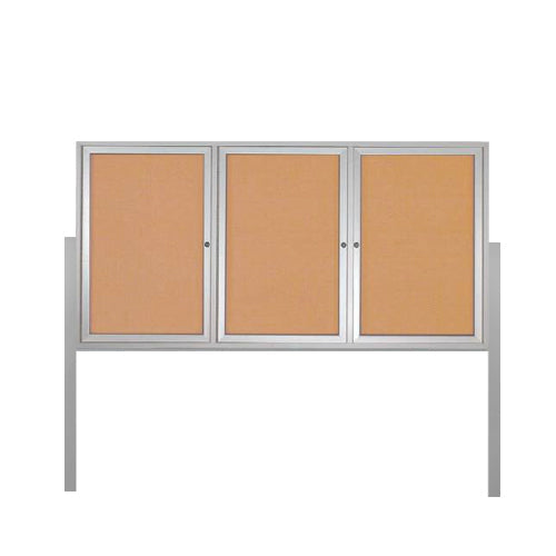 FREESTANDING 84" x 48" with 3 DOORS CORK BOARD WITH POSTS (SHOWN in SILVER FINISH)