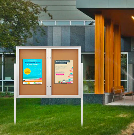 EXTREME WeatherPlus™ Enclosed Outdoor Bulletin Boards with Posts | Lockable 2 and 3 Door Display Cases in 35+ Sizes