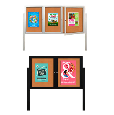 Outdoor Enclosed Bulletin Board Display Cases on 2 Posts | with 2 & 3 Doors, Metal SwingCase 30+ Sizes and Custom