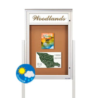 Free-Standing EXTREME WeatherPLUS™ Outdoor Enclosed Bulletin Boards with Personalized Message Header | Single Locking Door