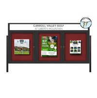 Freestanding Enclosed Outdoor Bulletin Boards 72" x 24" with Message Header and Posts (3 DOORS)